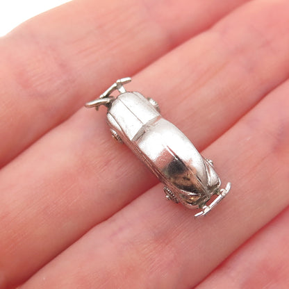 925 Sterling Silver Vintage Retro Car Movable Oxidized 3D Charm Pendant