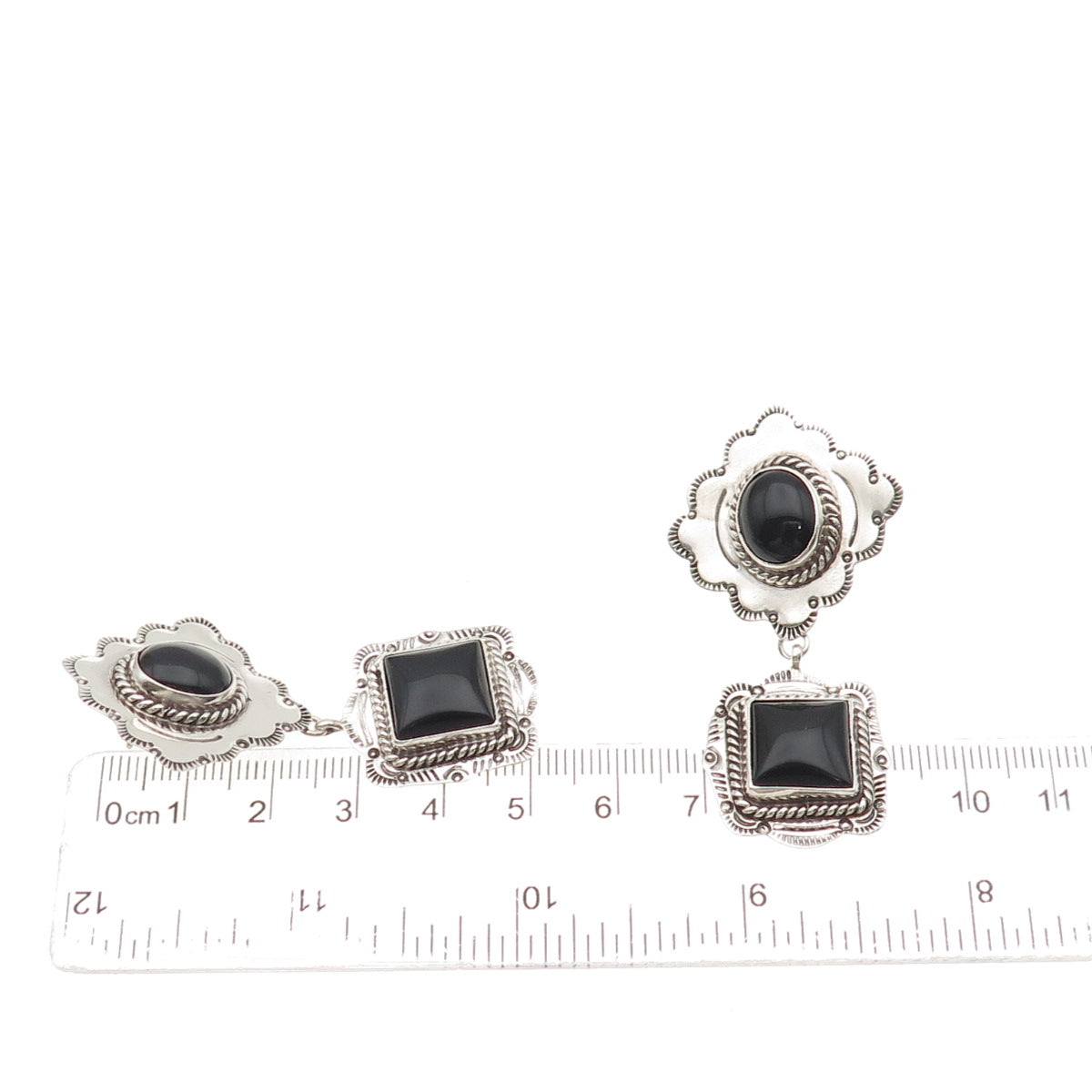 Old Pawn 925 Sterling Silver Vintage Southwestern Black Onyx Dangle Earrings