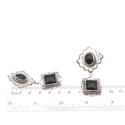 Old Pawn 925 Sterling Silver Vintage Southwestern Black Onyx Dangle Earrings