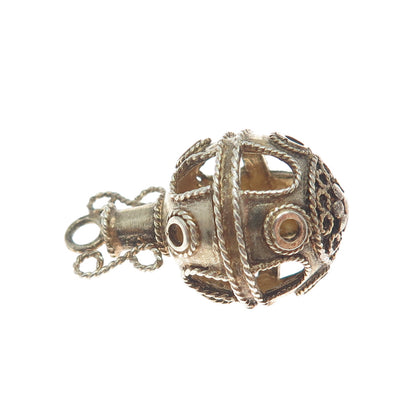 925 Sterling Silver Gold Plated Vintage Mexico Mayan Jar 3D Charm Pendant