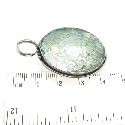 925 Sterling Silver Vintage Roman Glass Modernist Round Pendant