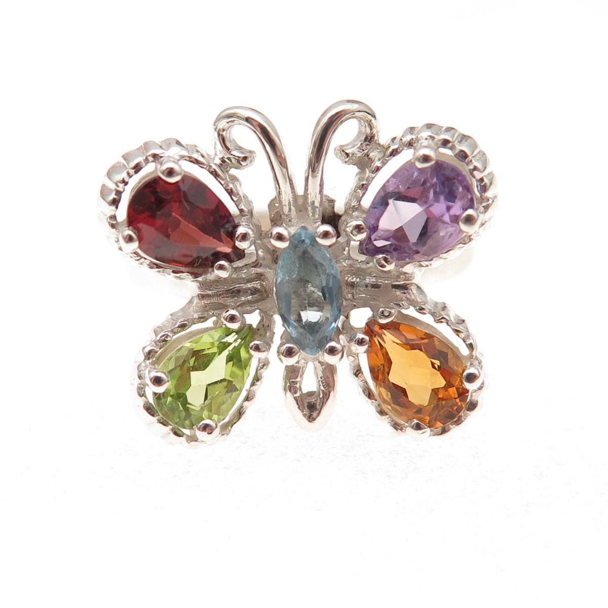 Coleman Co. 925 Sterling Silver Vintage Real Multi-Gem Butterfly Ring Size 6