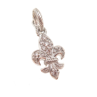Judith Ripka 925 Sterling Silver Round-Cut C Z Fleur de Lis Charm Pendant