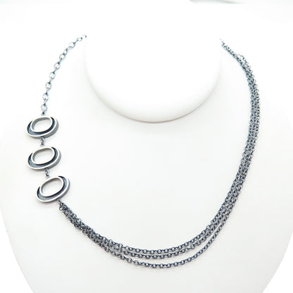 BREE 925 Sterling Silver Vintage Modernist Oxidized Cable Chain Necklace 26"