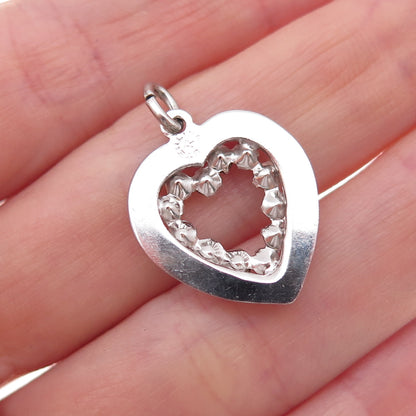 Tru-Kay 925 Sterling Silver Antique Art Deco Rhinestone Heart Charm Pendant