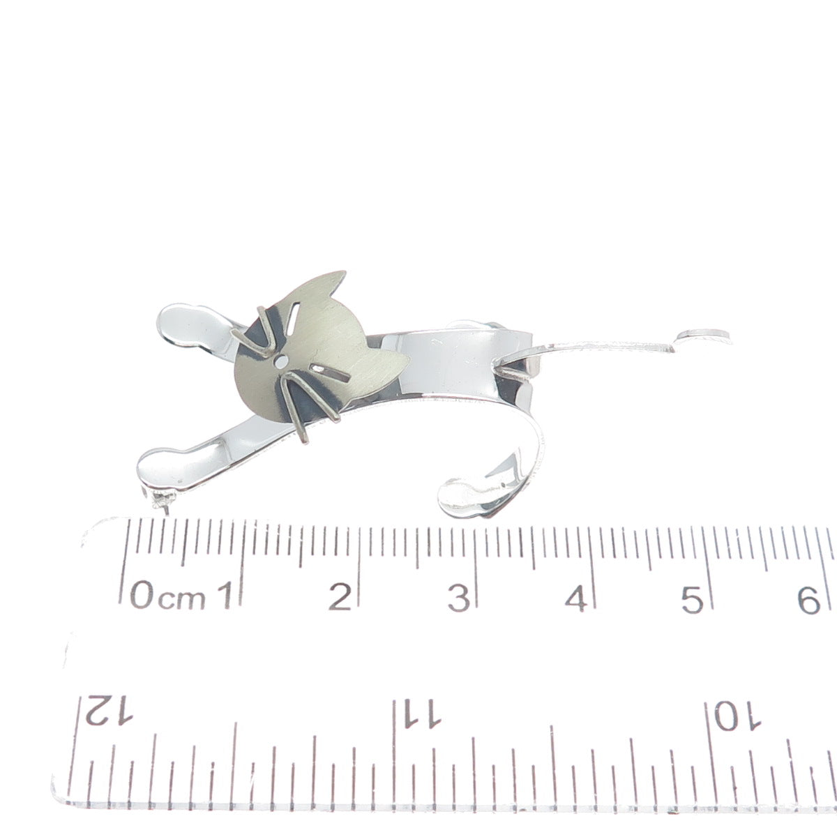 BEAU 925 Sterling Silver Vintage Modernist Cat Pin Brooch