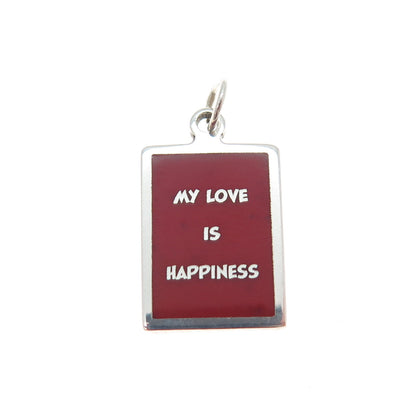 925 Sterling Silver Red Enamel My Love Is Happiness Minimalist Charm Pendant