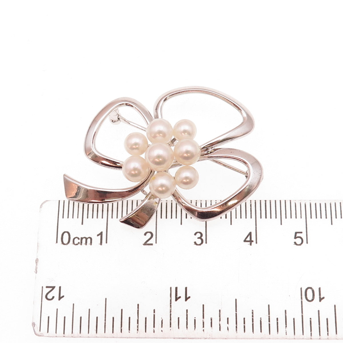 Mikimoto 925 Sterling Silver Antique Japan Real Akoya Pearl Bow Pin Brooch