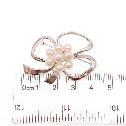 Mikimoto 925 Sterling Silver Antique Japan Real Akoya Pearl Bow Pin Brooch