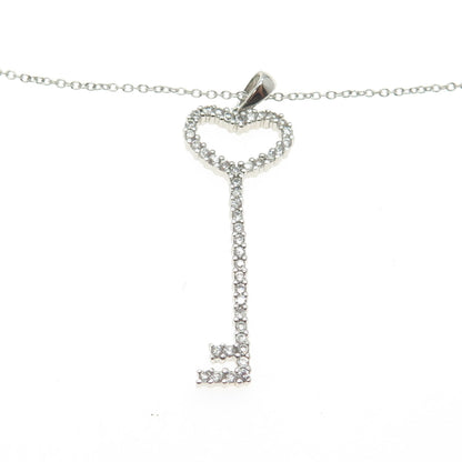 925 Sterling Silver Round-Cut C Z Heart Key Cable Chain Necklace 18-20"