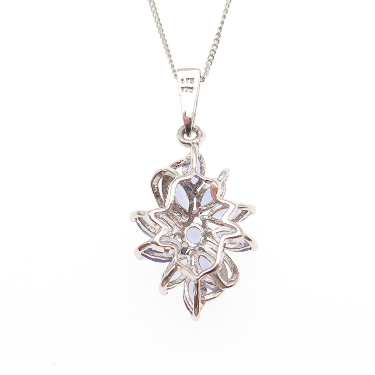 Chuck Clemency Sterling Silver Real Tanzanite Floral Cuban Chain Necklace 20"