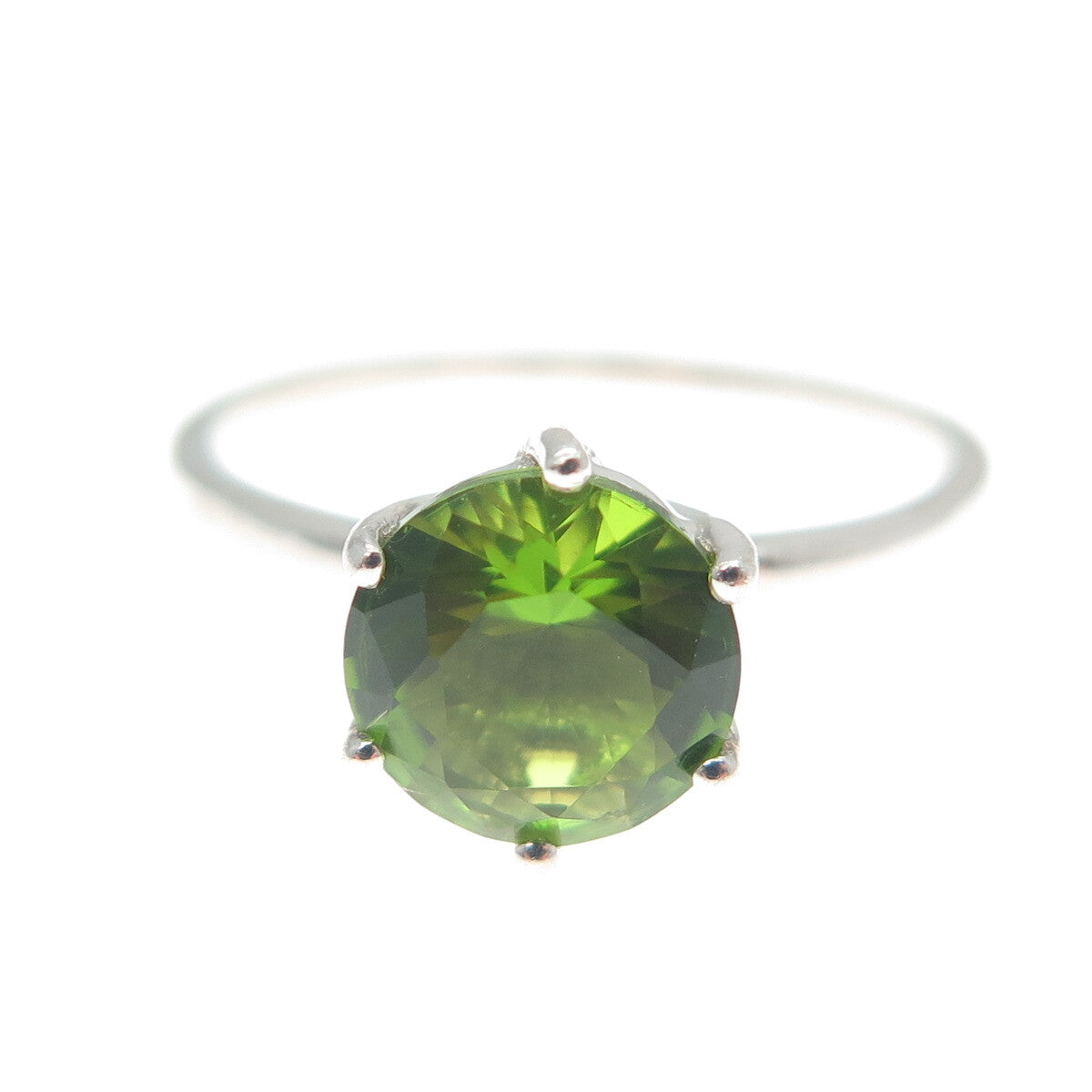 DAZZLERS 925 Sterling Silver Round-Cut Nano Peridot Ring Size 9