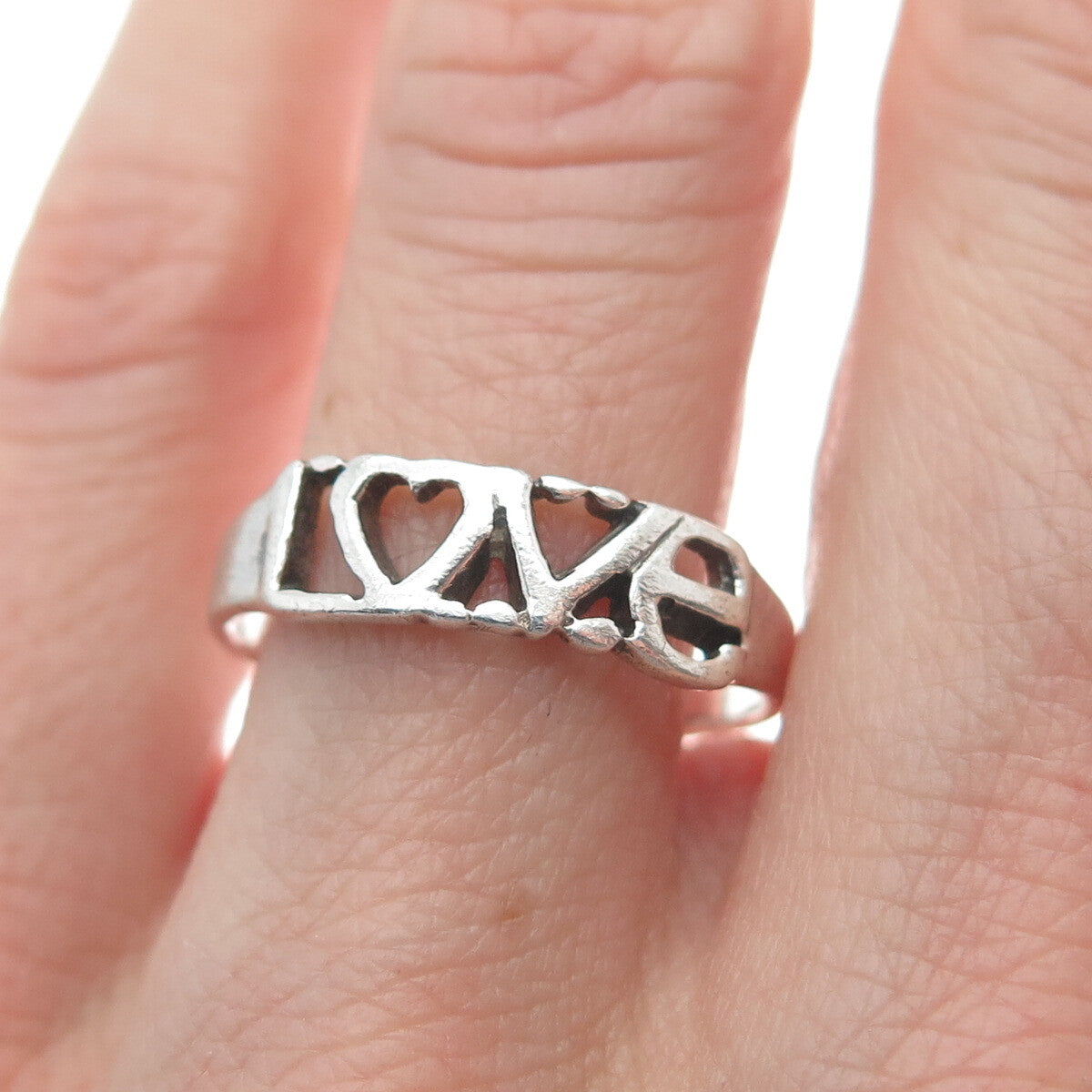 925 Sterling Silver Vintage "Love" Ring Size 8.25