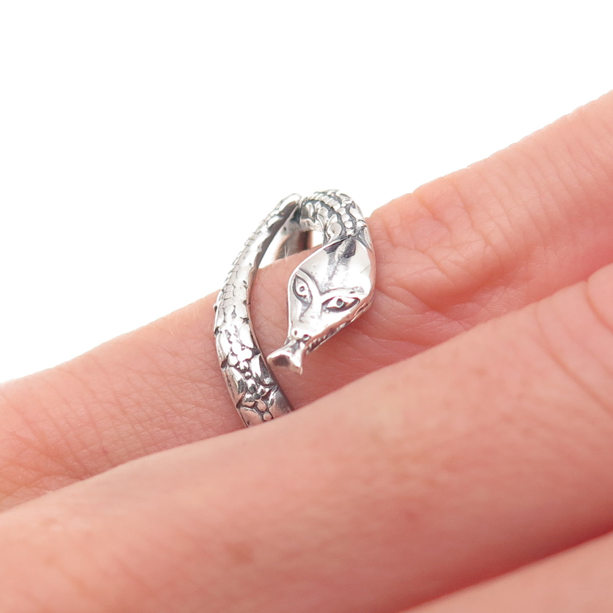 925 Sterling Silver Vintage Snake Oxidized Adjustable Ring Size 3.5