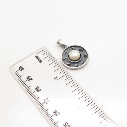 925 Sterling Silver Vintage Real Pearl Round Pendant