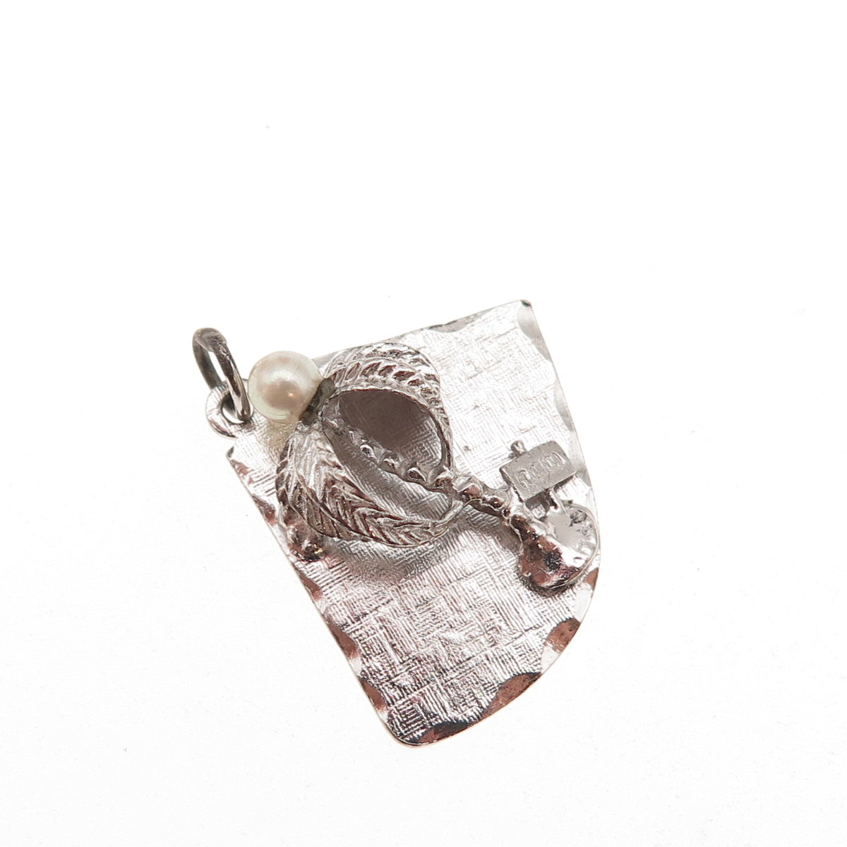 Elco 925 Sterling Silver Vintage Real Pearl Florida Palm Tree Charm Pendant