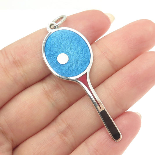 800 Silver Vintage Italy Enamel Tennis Racket Pendant