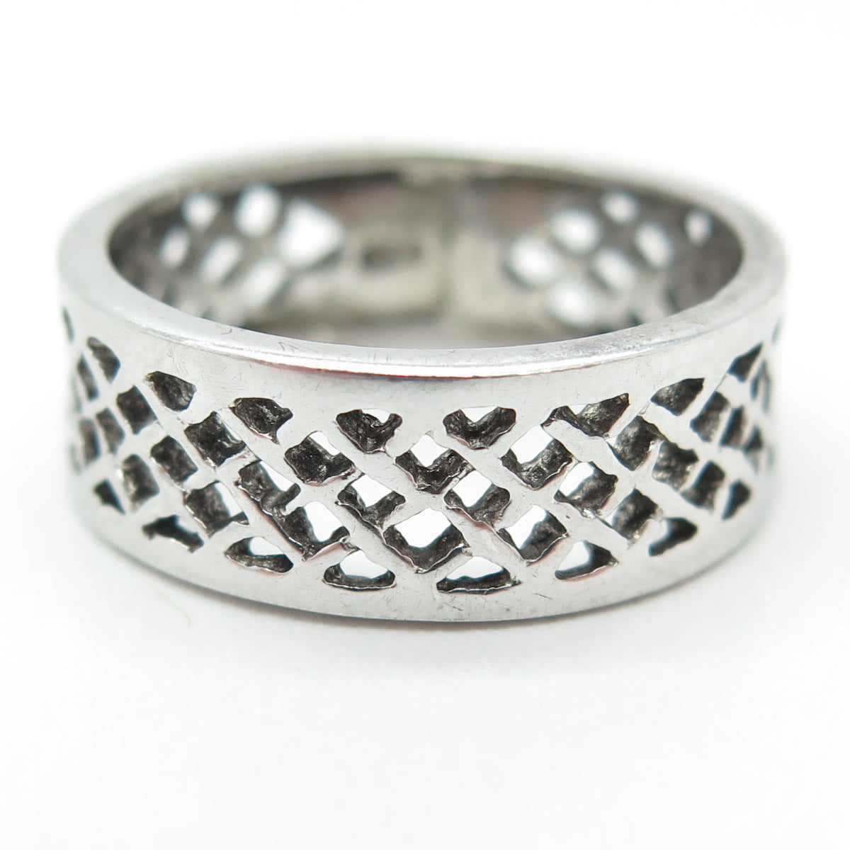 925 Sterling Silver Vintage Grid / Cage Band Ring Size 8.75