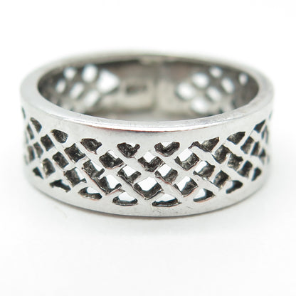 925 Sterling Silver Vintage Grid / Cage Band Ring Size 8.75