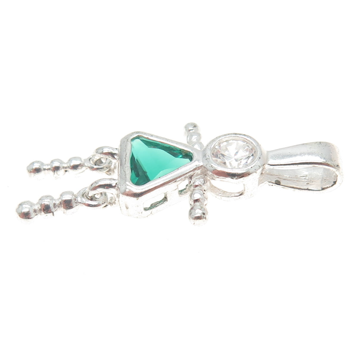 925 Sterling Silver White & Green C Z August Birthstone Girl Pendant