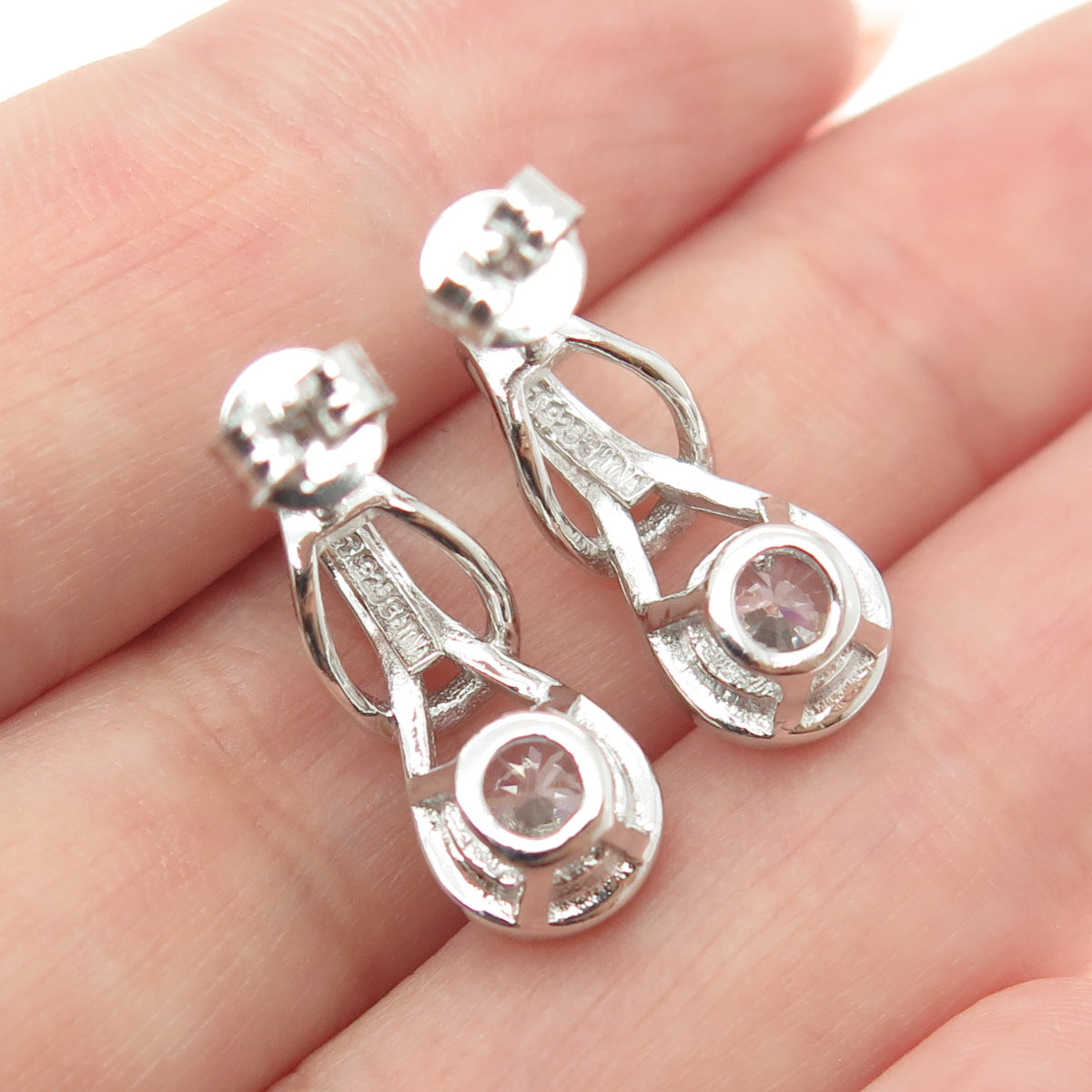 925 Sterling Silver Round-Cut C Z Hook Knot Drop Earrings