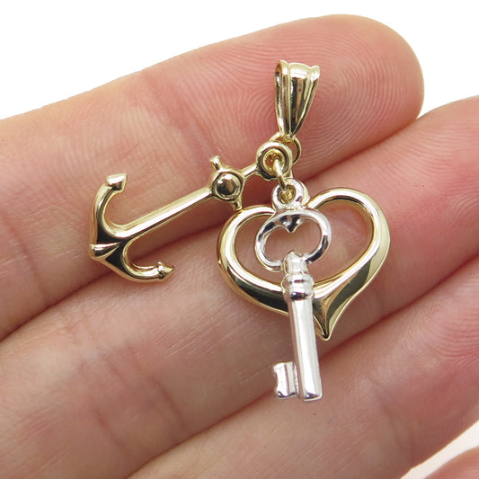 14K Yellow & White Gold Heart Key Anchor Multi-Charm Pendant