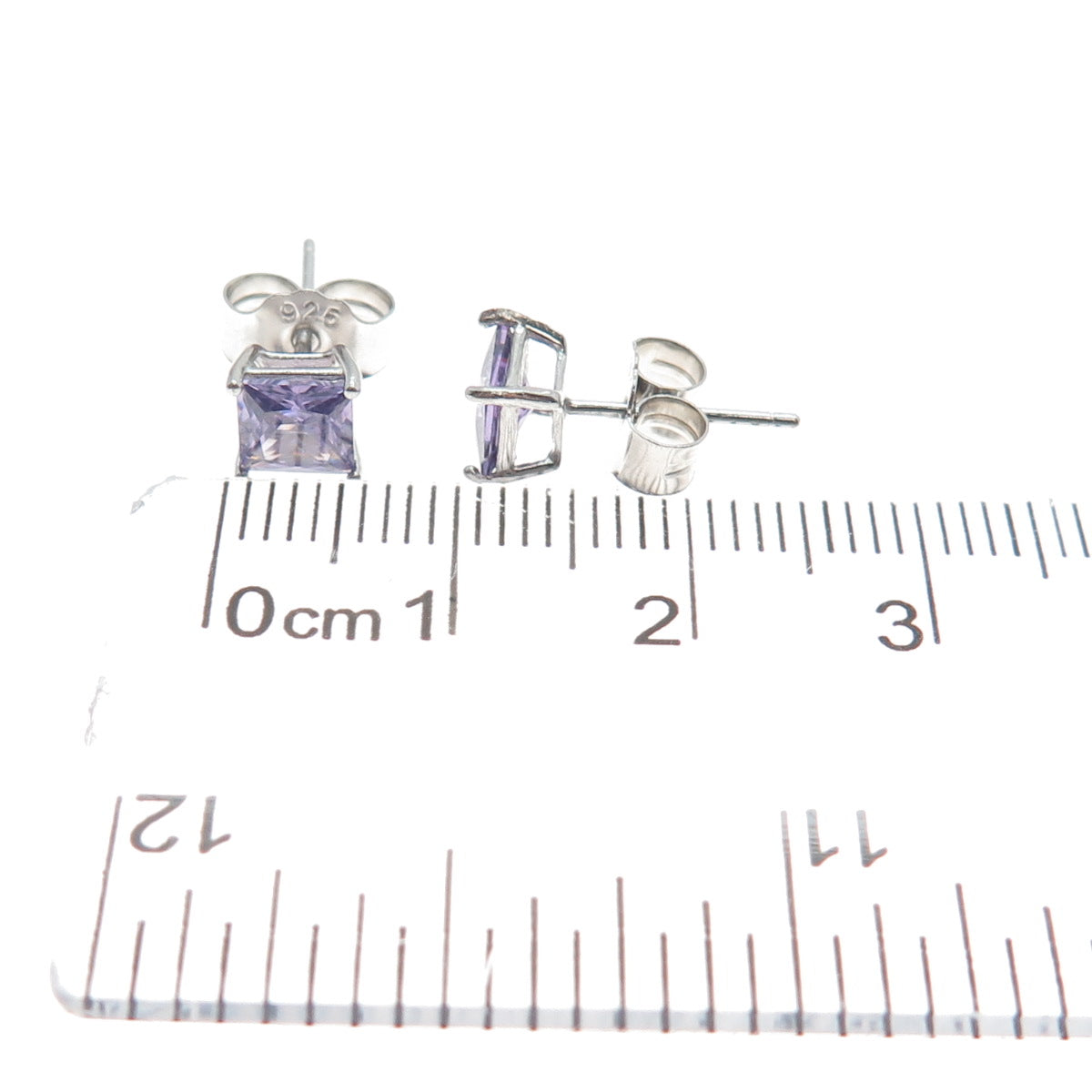 925 Sterling Silver Princess-Cut Purple C Z Stud Earrings