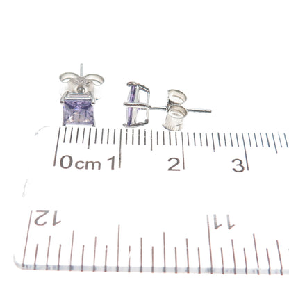 925 Sterling Silver Princess-Cut Purple C Z Stud Earrings