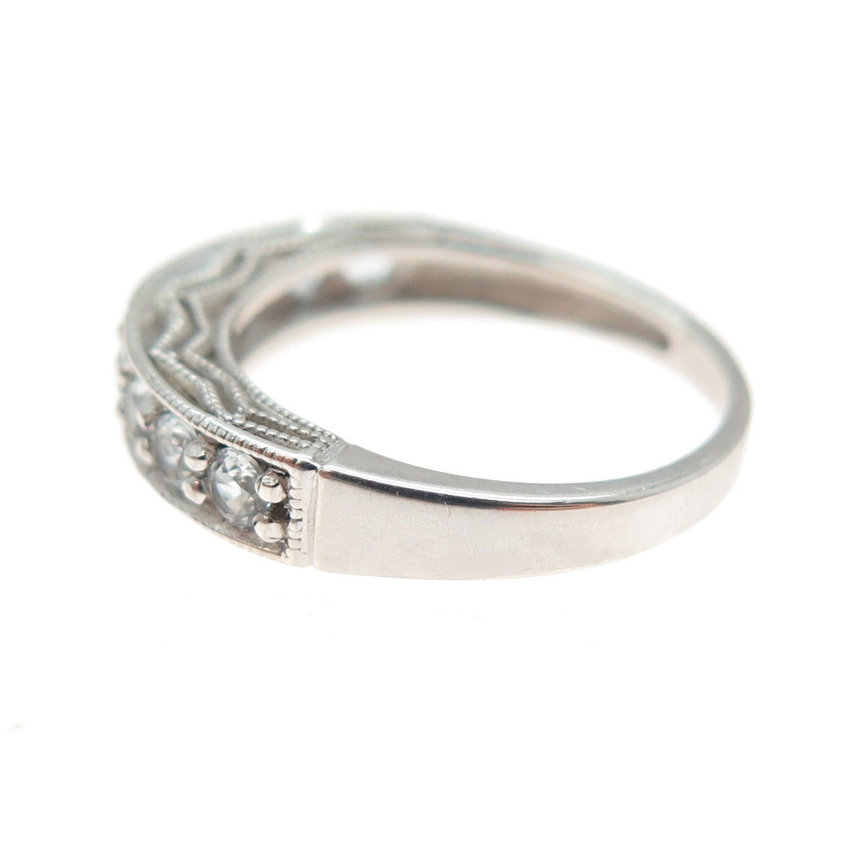 925 Sterling Silver Vintage Real Blue Topaz Half Eternity Band Ring Size 6.25