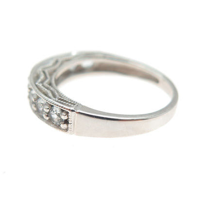 925 Sterling Silver Vintage Real Blue Topaz Half Eternity Band Ring Size 6.25