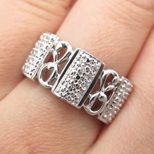 925 Sterling Silver Real Diamond Accent Ornate Ring Size 8.25