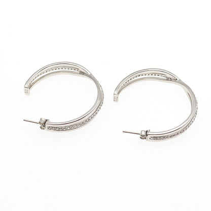 925 Sterling Silver Real Round-Cut White Topaz Crisscross Hoop Earrings
