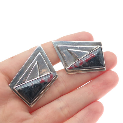 925 Sterling Silver Vintage Real Bloodstone Modernist Oxidized Cufflinks