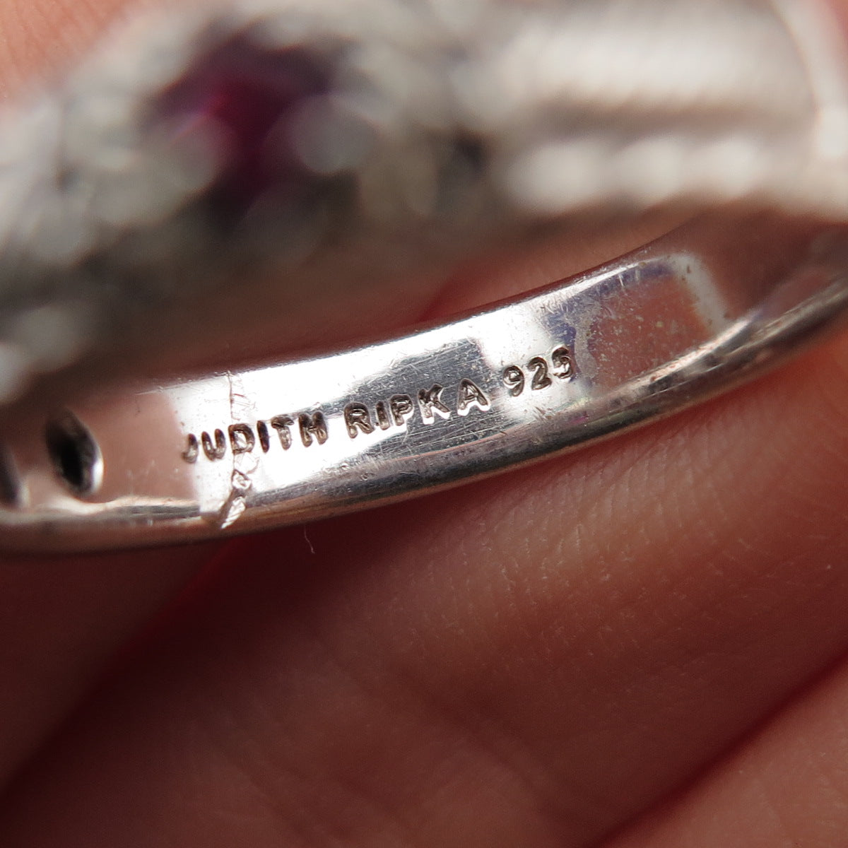 JUDITH RIPKA 925 Sterling Silver Real Round-Cut Ruby & C Z Band Ring Size 11.25