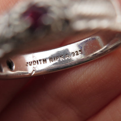 JUDITH RIPKA 925 Sterling Silver Real Round-Cut Ruby & C Z Band Ring Size 11.25