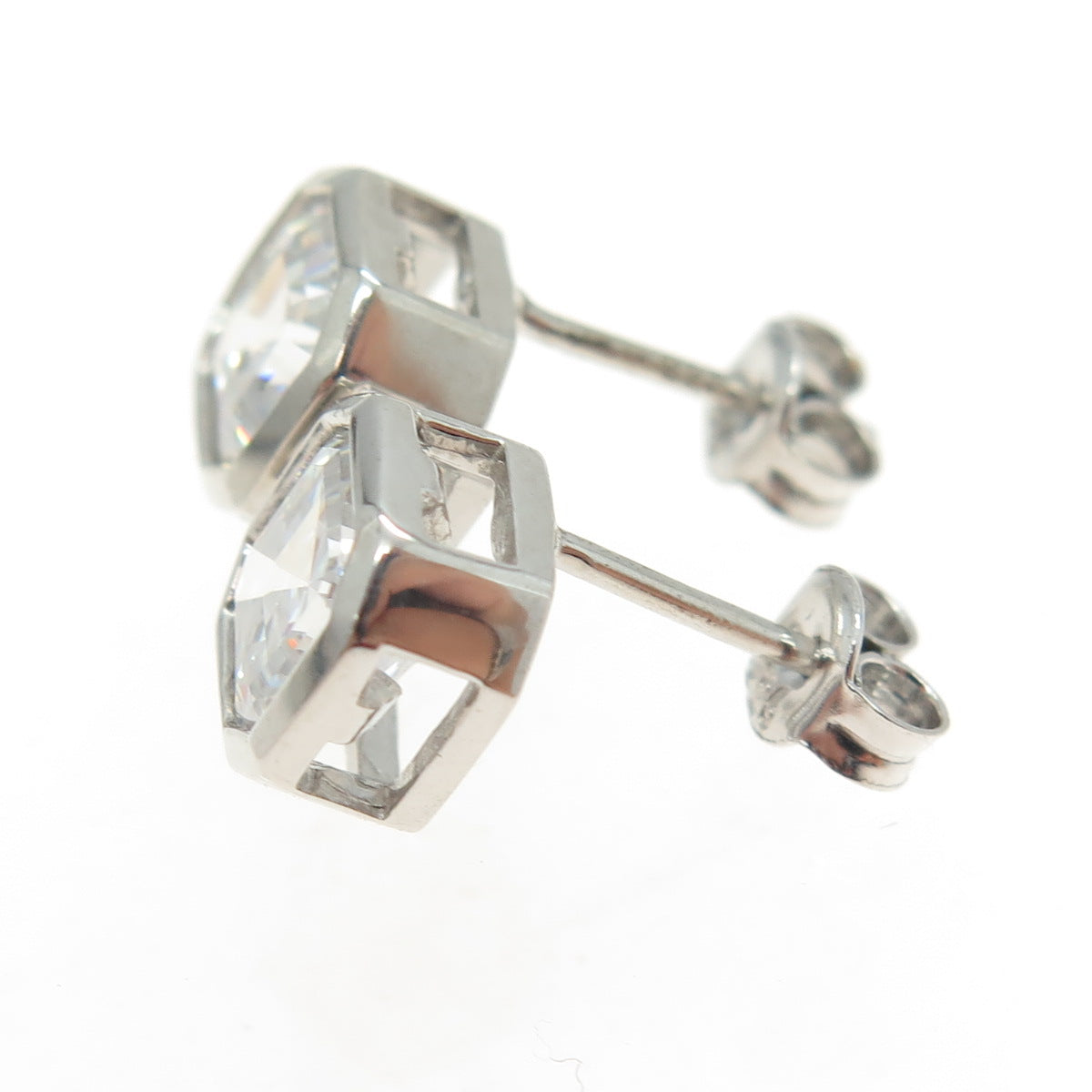 925 Sterling Silver Octagon-Cut Shaped C Z Stud Earrings