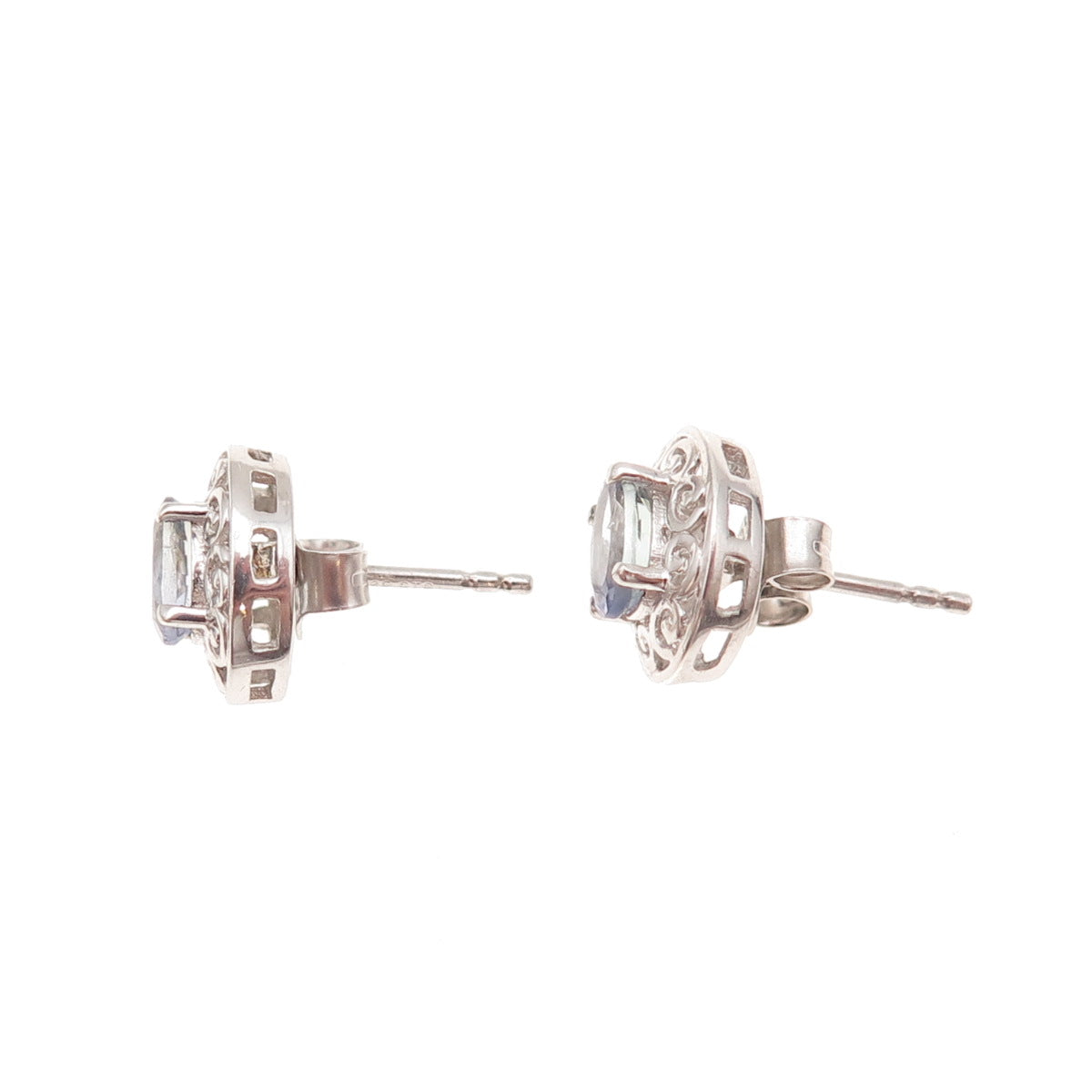 Chuck Clemency 925 Sterling Silver Real Tanzanite Scroll Stud Earrings