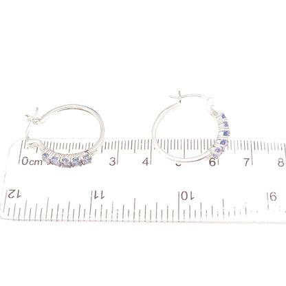Chuck Clemency 925 Sterling Silver Real Oval-Cut Tanzanite Hoop Earrings