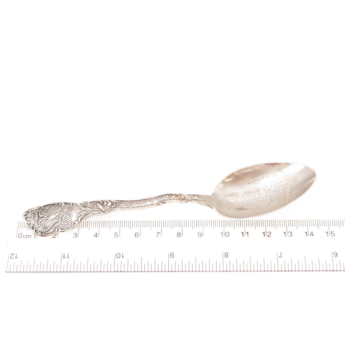 Shepard 925 Sterling Silver Antique Art Deco Fort Dearborn Illinois Coffee Spoon