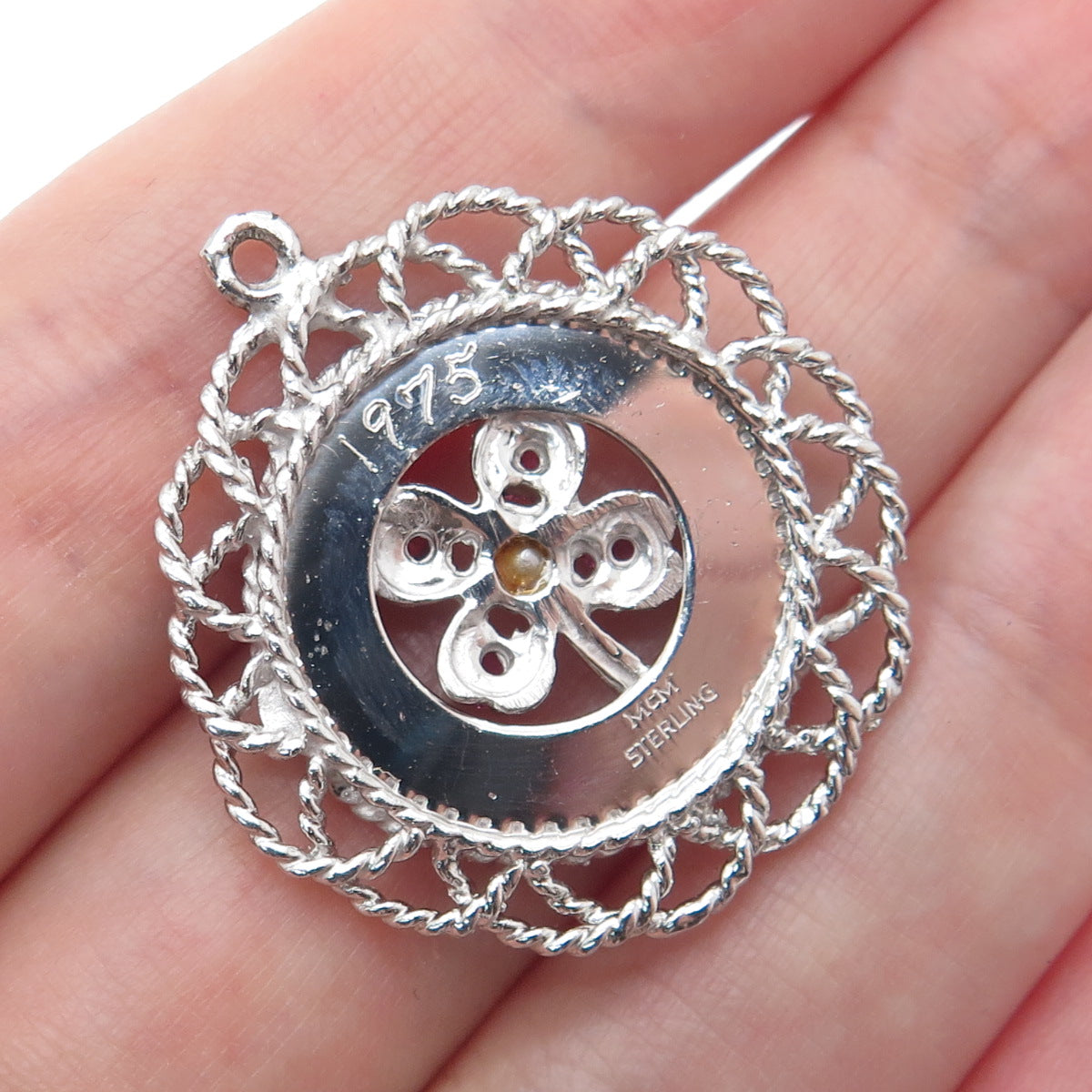 MARK MERCY Sterling Silver Vintage Faux Pearl Rhinestone Happy Birthday Pendant