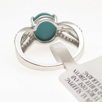 925 Sterling Silver Real Sleeping Beauty Turquoise & White Topaz Ring Size 8.25