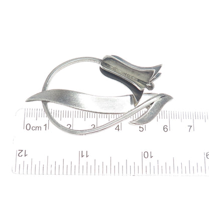 925 Sterling Silver Vintage Mexico Tulip Flower Modernist Oxidized Pin Brooch