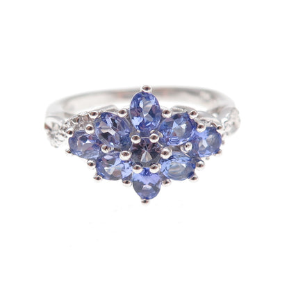 Chuck Clemency 925 Sterling Silver Real Multi-Cut Tanzanite Floral Ring Size 8