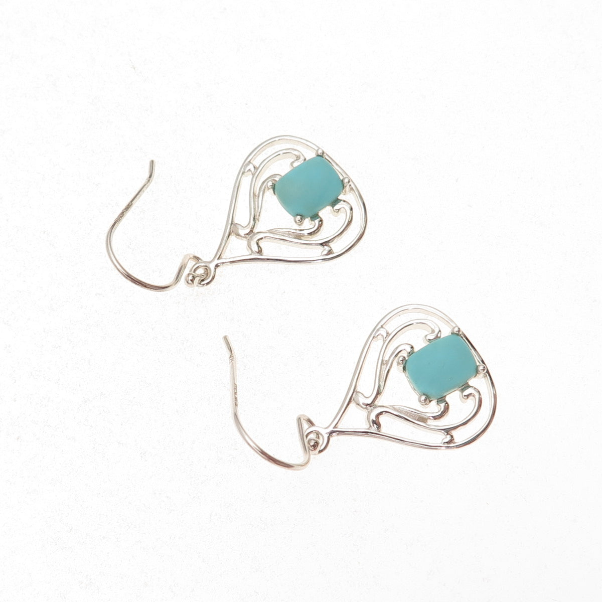 Felicia Design 925 Sterling Silver Real Tyrone Turquoise Dangle Earrings