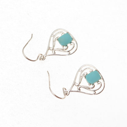 Felicia Design 925 Sterling Silver Real Tyrone Turquoise Dangle Earrings