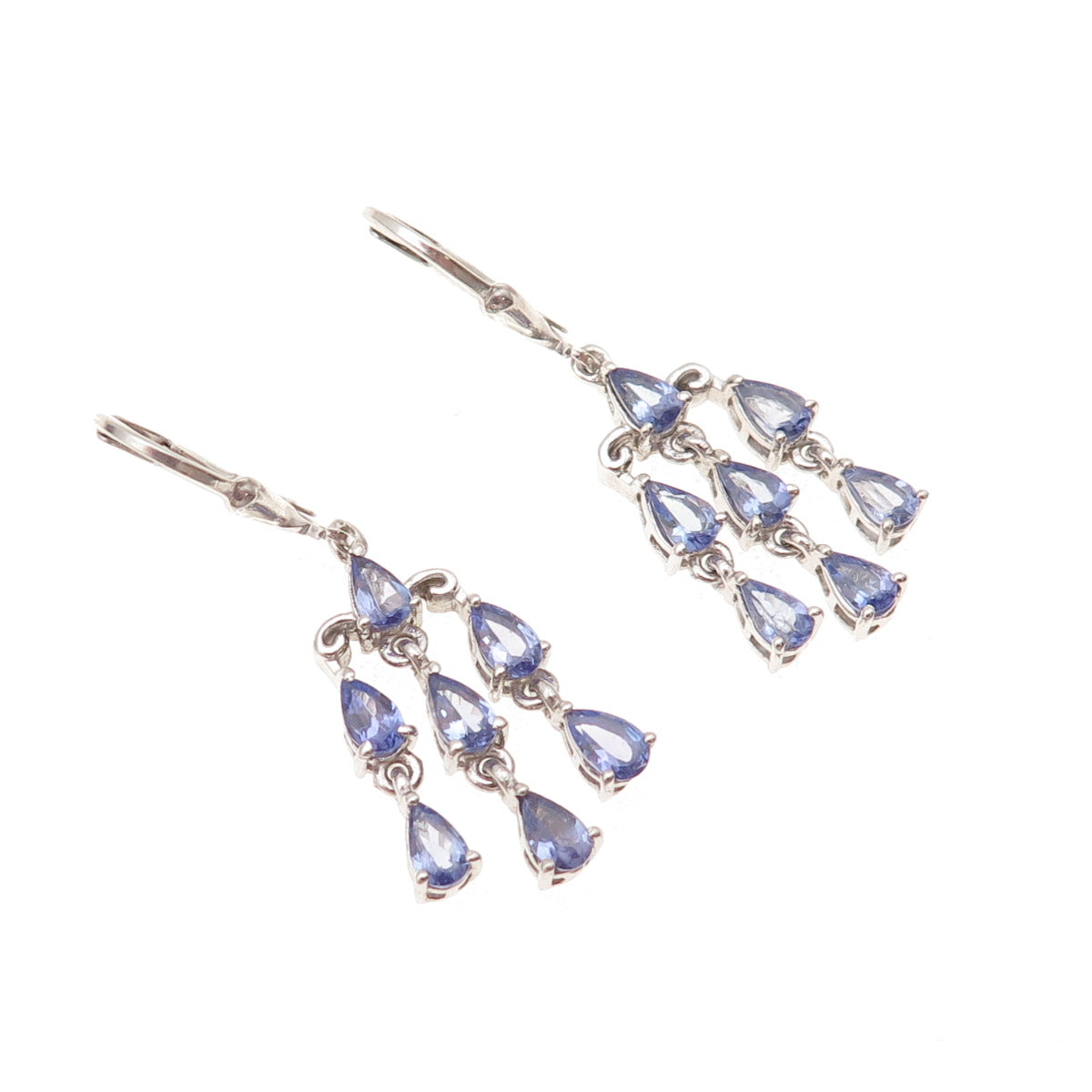 Chuck Clemency 925 Sterling Silver Real Pear-Cut Tanzanite Dangle Earrings