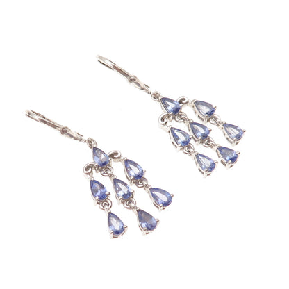 Chuck Clemency 925 Sterling Silver Real Pear-Cut Tanzanite Dangle Earrings