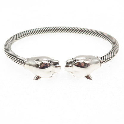 925 Sterling Silver Vintage Panther Adjustable Cable Cuff Bracelet 7"