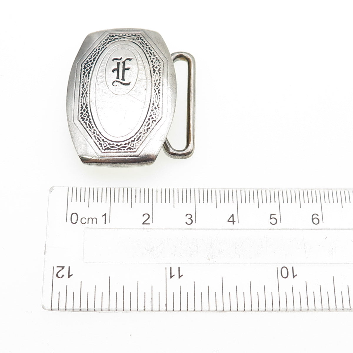 HICKOK Sterling Silver & Bronze Antique Art Deco Letter F Oxidized Belt Buckle