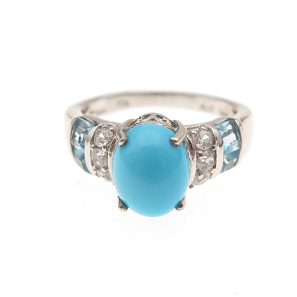 Chuck Clemency 925 Sterling Silver Real Turquoise Blue & White Topaz Ring Size 8